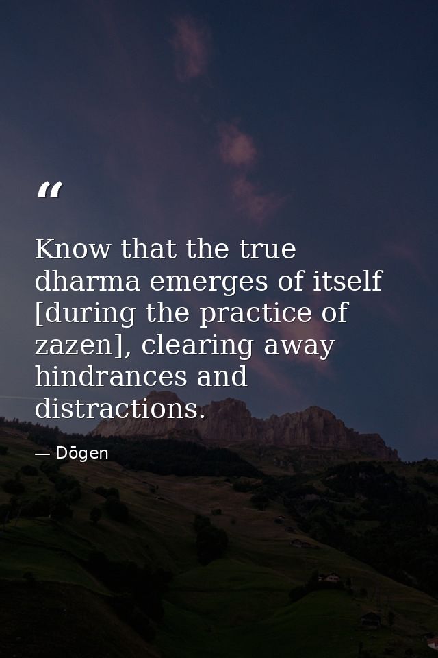 Know that the true dharma emerges of itself [during the practice of zazen], clearing away hindrances and distractions. — Dōgen