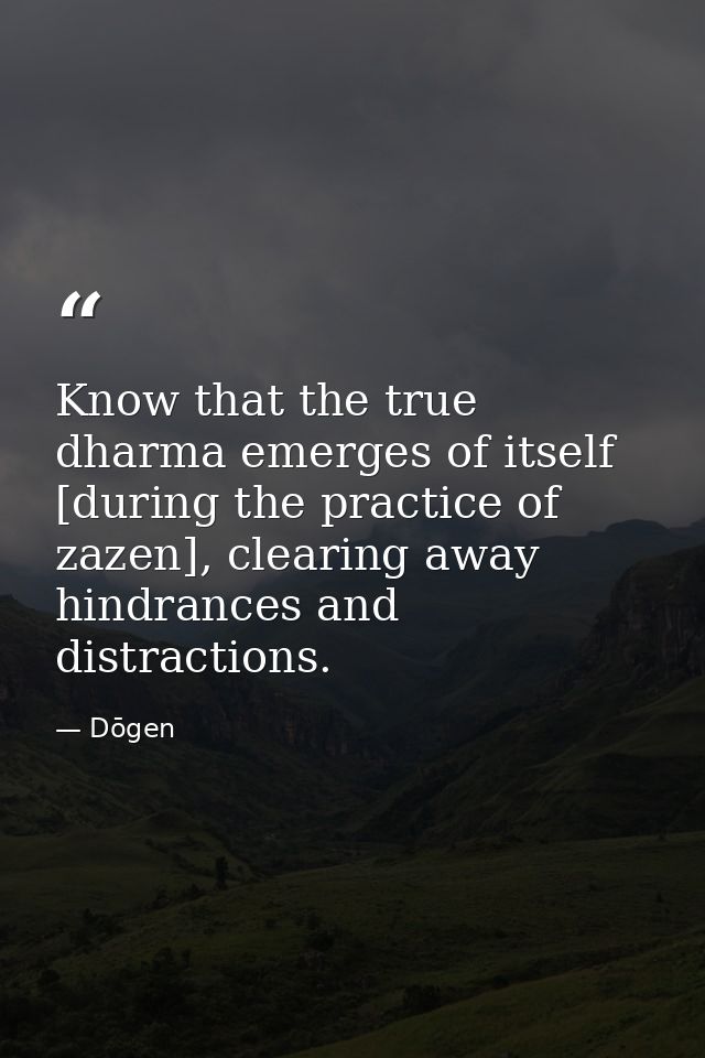 Know that the true dharma emerges of itself [during the practice of zazen], clearing away hindrances and distractions. — Dōgen