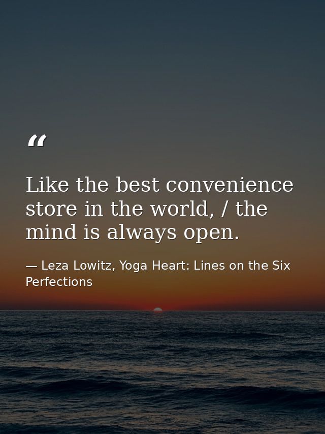 Like the best convenience store in the world, / the mind is always open. — Leza Lowitz, Yoga Heart: Lines on the Six Perfections