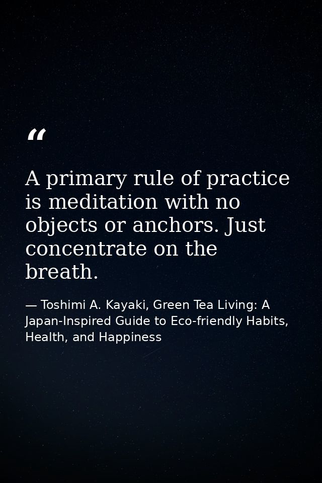 A primary rule of practice is meditation with no objects or anchors. Just concentrate on the breath. — Toshimi A. Kayaki, Green Tea Living: A Japan-Inspired Guide to Eco-friendly Habits, Health, and Happiness