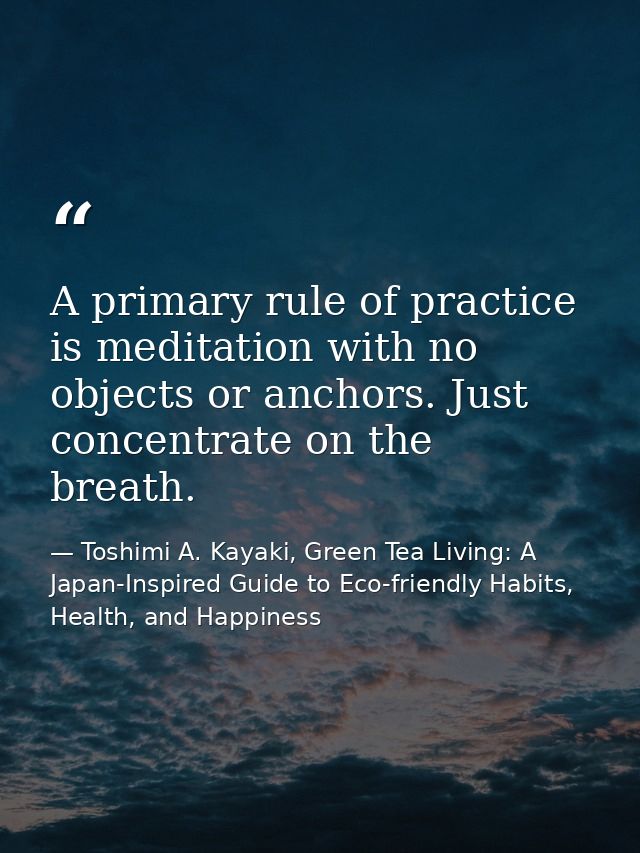 A primary rule of practice is meditation with no objects or anchors. Just concentrate on the breath. — Toshimi A. Kayaki, Green Tea Living: A Japan-Inspired Guide to Eco-friendly Habits, Health, and Happiness