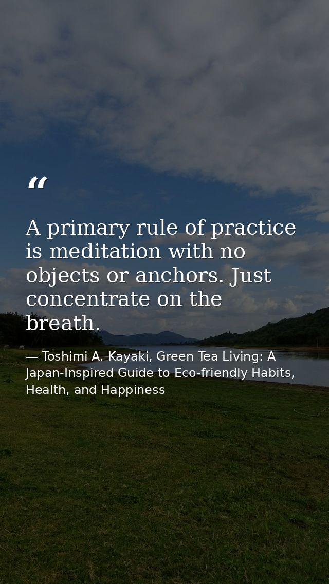 A primary rule of practice is meditation with no objects or anchors. Just concentrate on the breath. — Toshimi A. Kayaki, Green Tea Living: A Japan-Inspired Guide to Eco-friendly Habits, Health, and Happiness