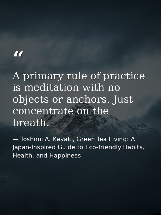 A primary rule of practice is meditation with no objects or anchors. Just concentrate on the breath. — Toshimi A. Kayaki, Green Tea Living: A Japan-Inspired Guide to Eco-friendly Habits, Health, and Happiness
