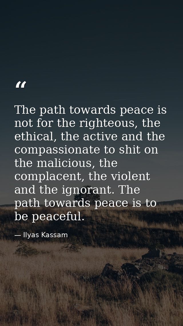 The path towards peace is not for the righteous, the ethical, the active and the compassionate to shit on the malicious, — Ilyas Kassam