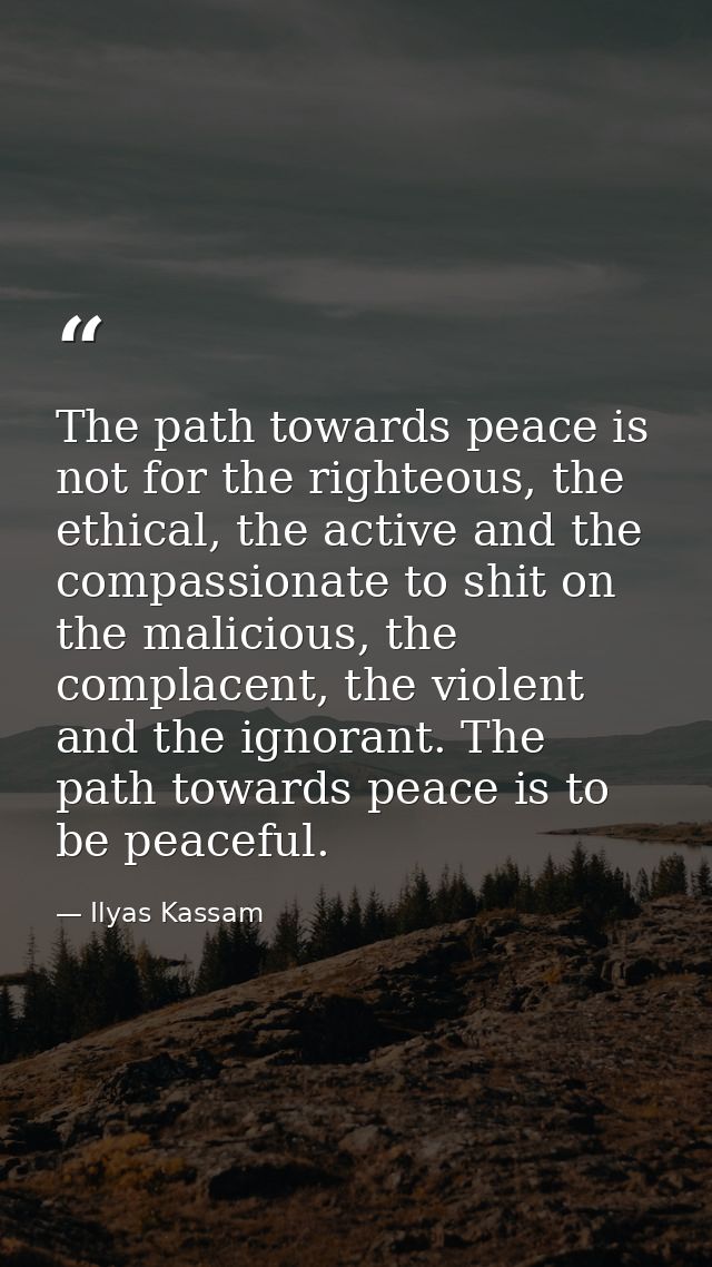 The path towards peace is not for the righteous, the ethical, the active and the compassionate to shit on the malicious, — Ilyas Kassam