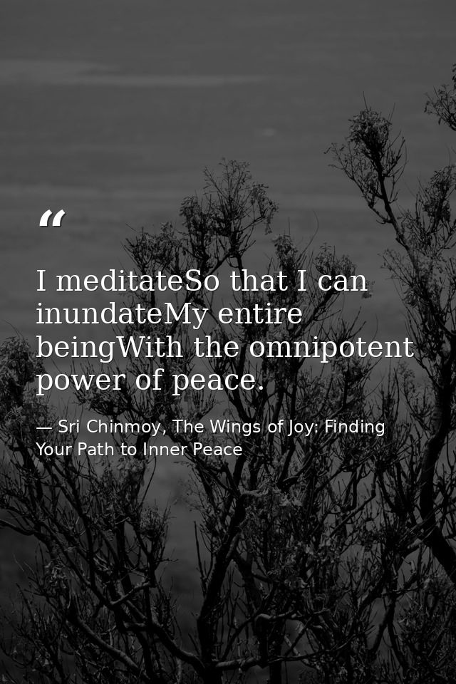 I meditateSo that I can inundateMy entire beingWith the omnipotent power of peace. — Sri Chinmoy, The Wings of Joy: Finding Your Path to Inner Peace