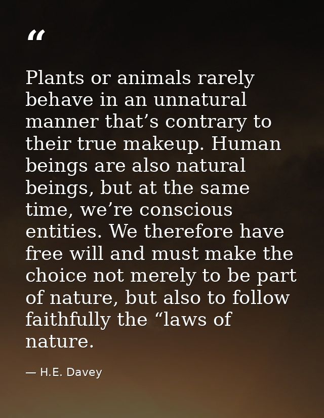 Plants or animals rarely behave in an unnatural manner that’s contrary to their true makeup. Human beings are also natur — H.E. Davey