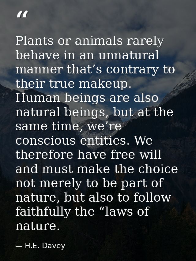 Plants or animals rarely behave in an unnatural manner that’s contrary to their true makeup. Human beings are also natur — H.E. Davey