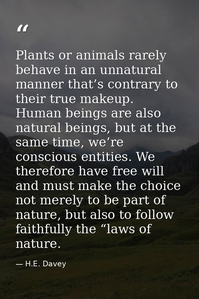 Plants or animals rarely behave in an unnatural manner that’s contrary to their true makeup. Human beings are also natur — H.E. Davey