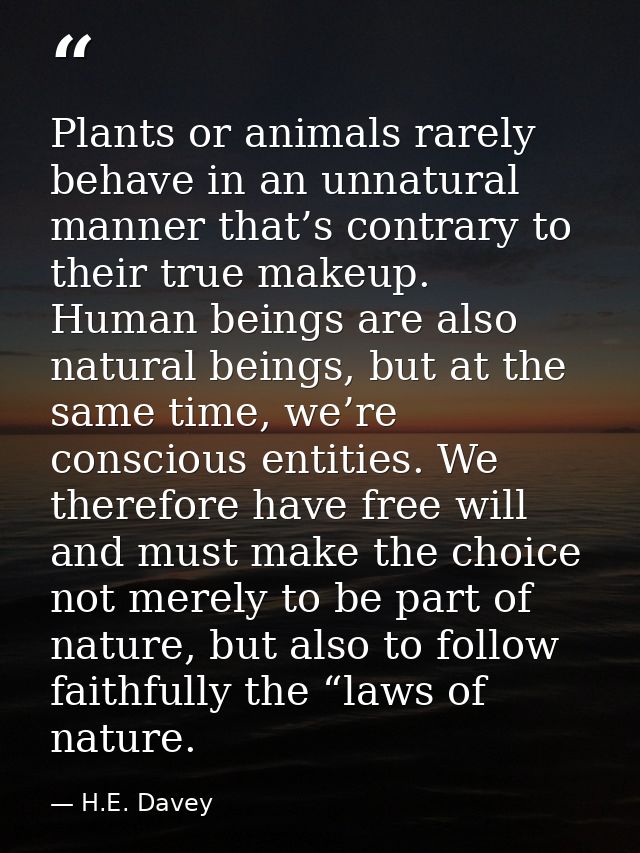 Plants or animals rarely behave in an unnatural manner that’s contrary to their true makeup. Human beings are also natur — H.E. Davey