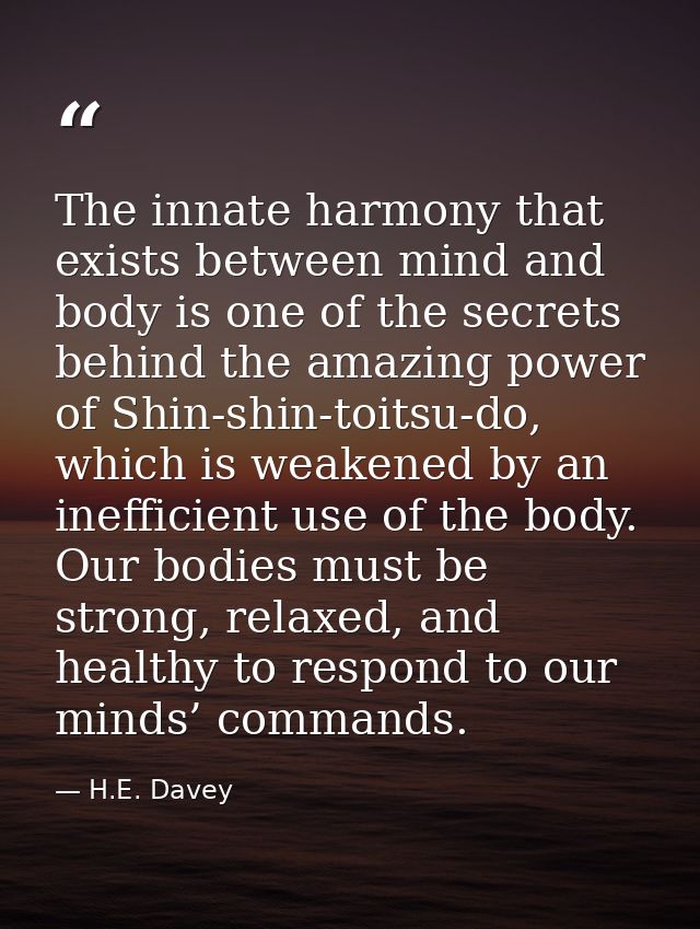 The innate harmony that exists between mind and body is one of the secrets behind the amazing power of Shin-shin-toitsu- — H.E. Davey