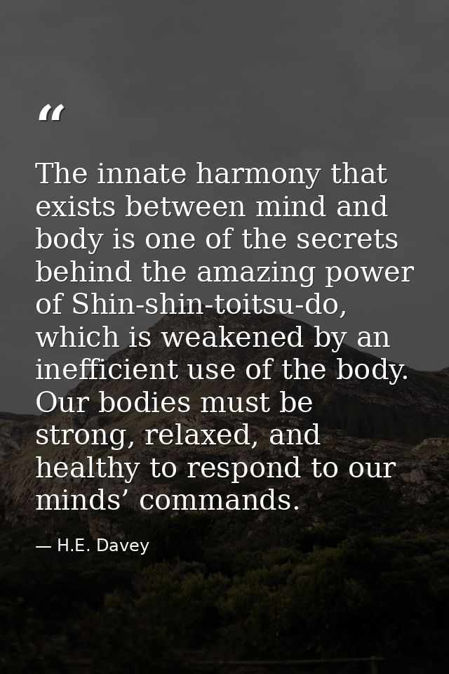 The innate harmony that exists between mind and body is one of the secrets behind the amazing power of Shin-shin-toitsu- — H.E. Davey