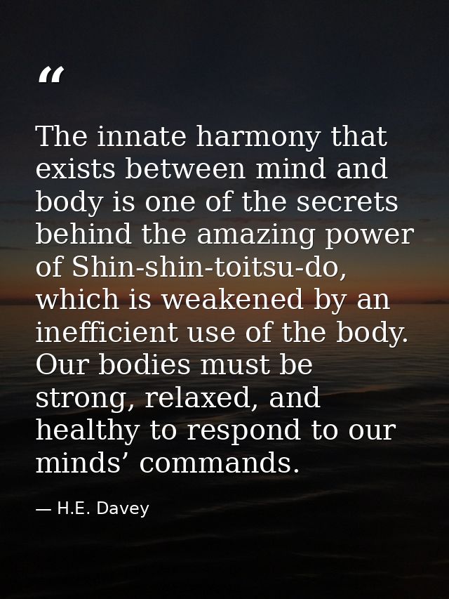 The innate harmony that exists between mind and body is one of the secrets behind the amazing power of Shin-shin-toitsu- — H.E. Davey