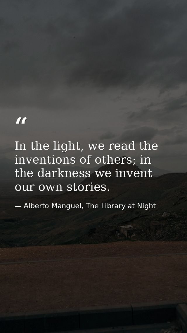 In the light, we read the inventions of others; in the darkness we invent our own stories. — Alberto Manguel, The Library at Night