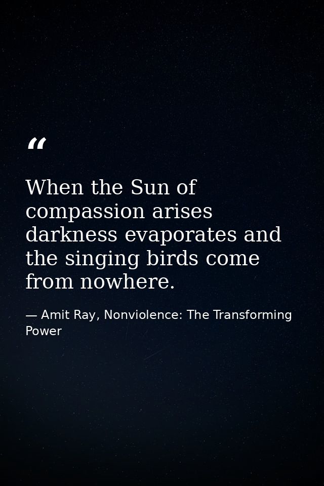 When the Sun of compassion arises darkness evaporates and the singing birds come from nowhere. — Amit Ray, Nonviolence: The Transforming Power