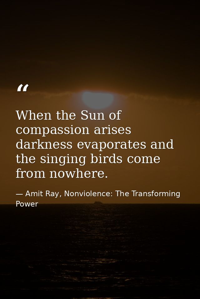 When the Sun of compassion arises darkness evaporates and the singing birds come from nowhere. — Amit Ray, Nonviolence: The Transforming Power