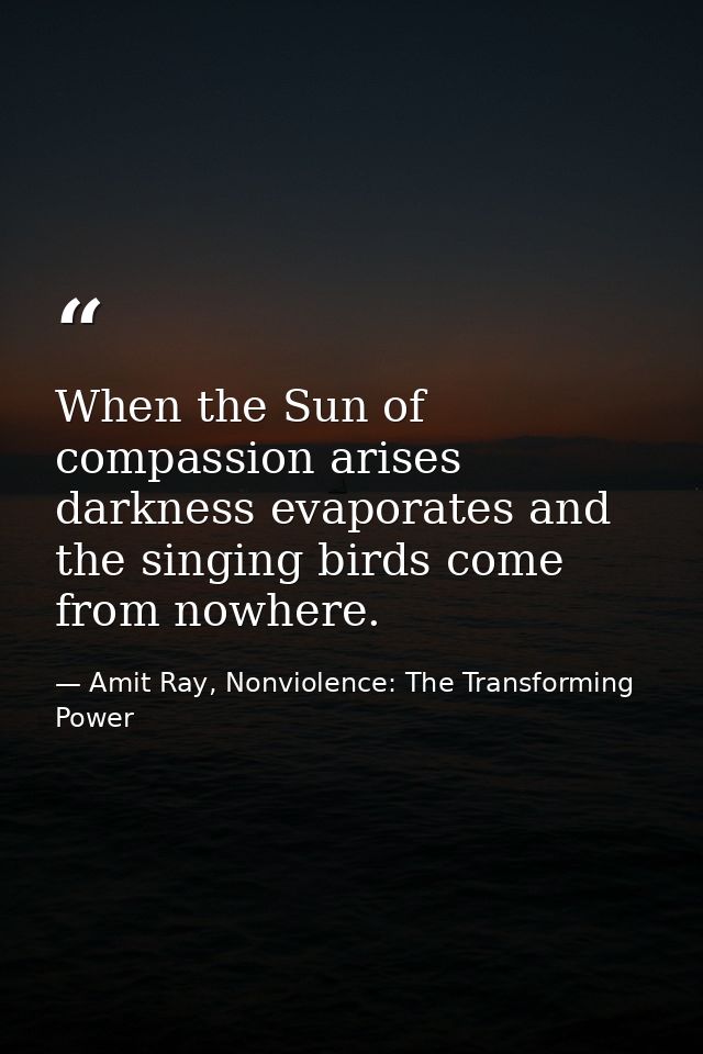 When the Sun of compassion arises darkness evaporates and the singing birds come from nowhere. — Amit Ray, Nonviolence: The Transforming Power