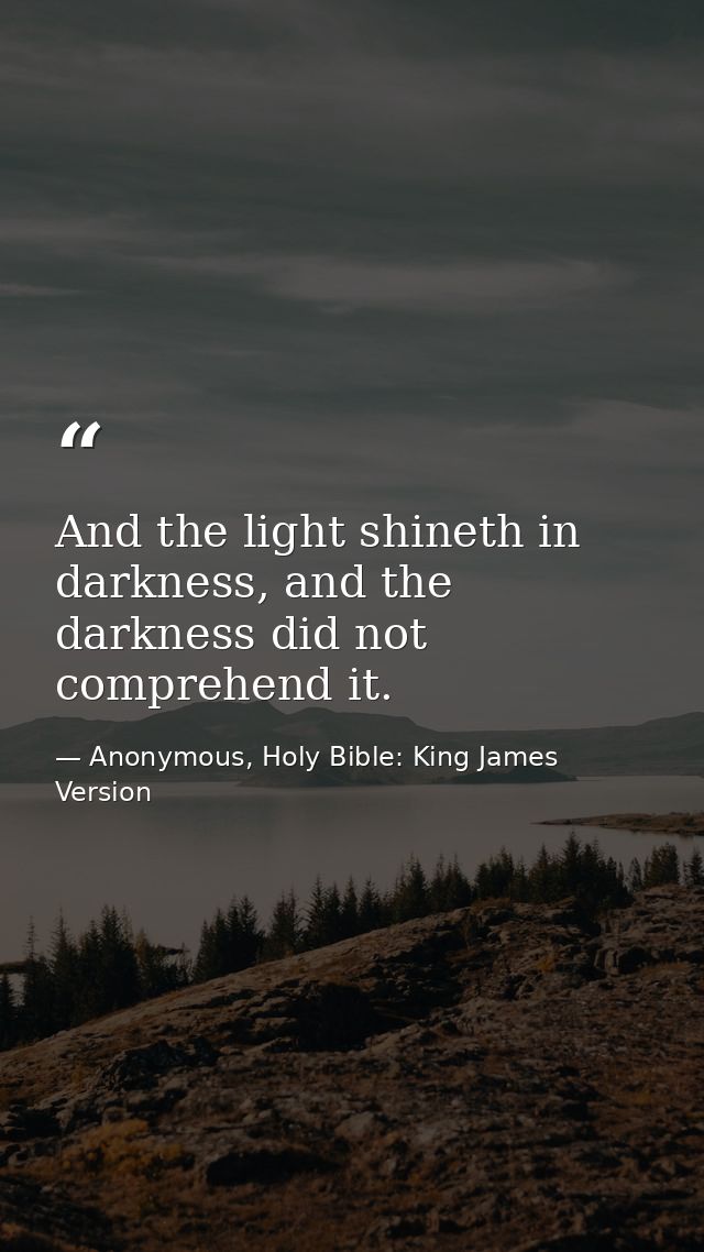 And the light shineth in darkness, and the darkness did not comprehend it. — Anonymous, Holy Bible: King James Version