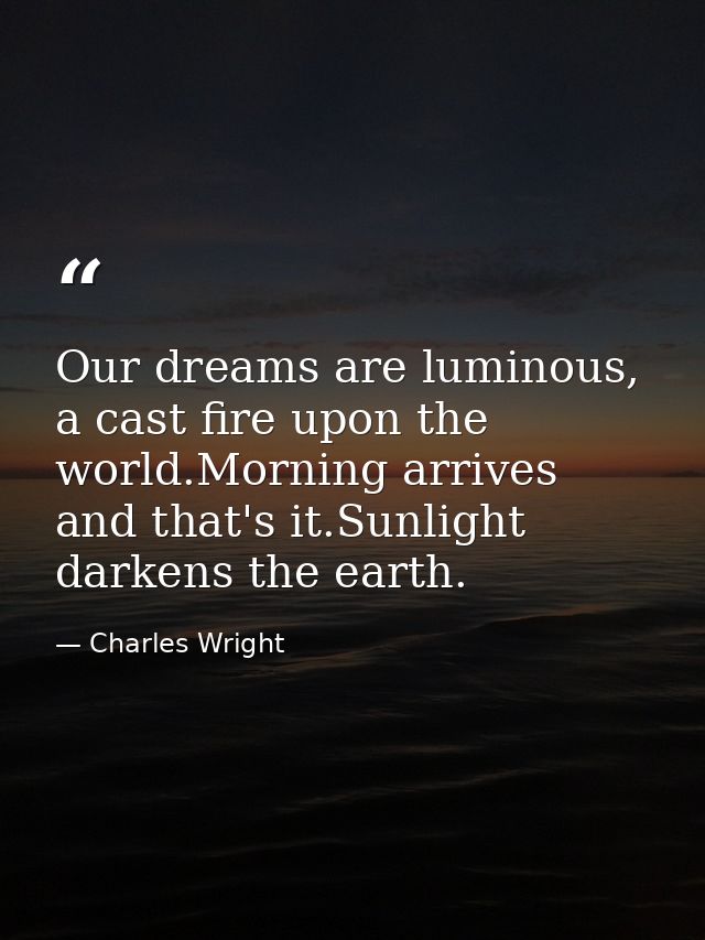 Our dreams are luminous, a cast fire upon the world.Morning arrives and that's it.Sunlight darkens the earth. — Charles Wright
