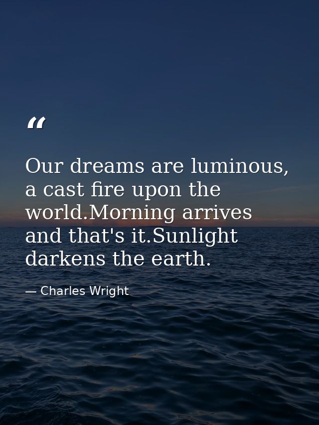 Our dreams are luminous, a cast fire upon the world.Morning arrives and that's it.Sunlight darkens the earth. — Charles Wright