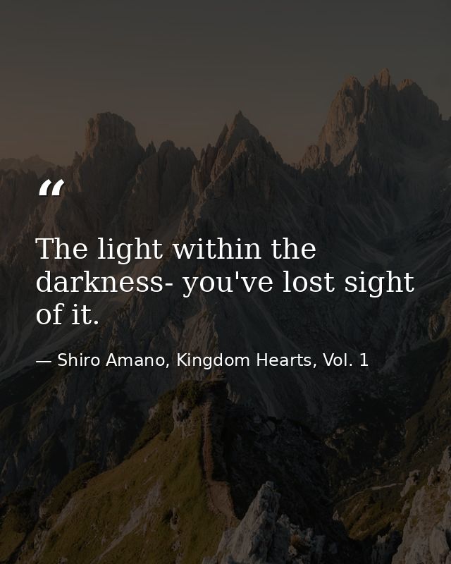 The light within the darkness- you've lost sight of it. — Shiro Amano, Kingdom Hearts, Vol. 1