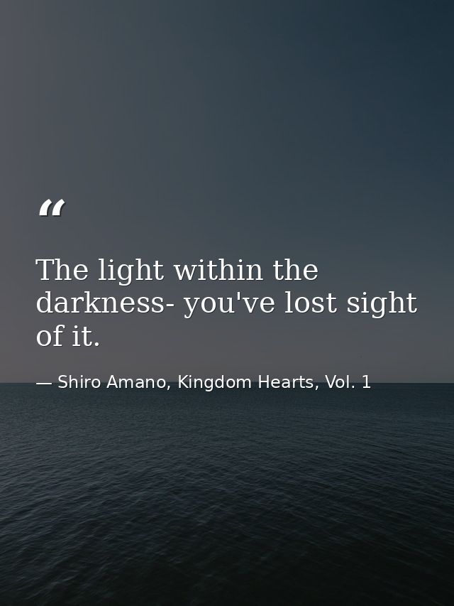 The light within the darkness- you've lost sight of it. — Shiro Amano, Kingdom Hearts, Vol. 1