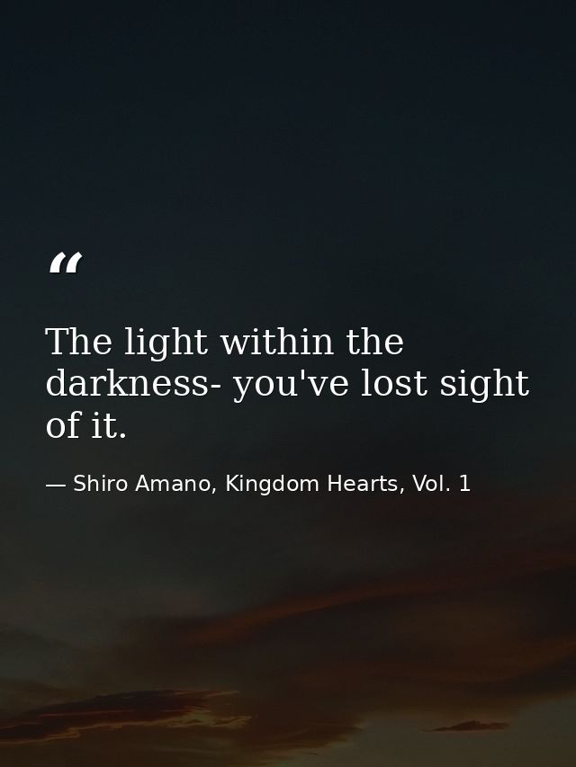 The light within the darkness- you've lost sight of it. — Shiro Amano, Kingdom Hearts, Vol. 1
