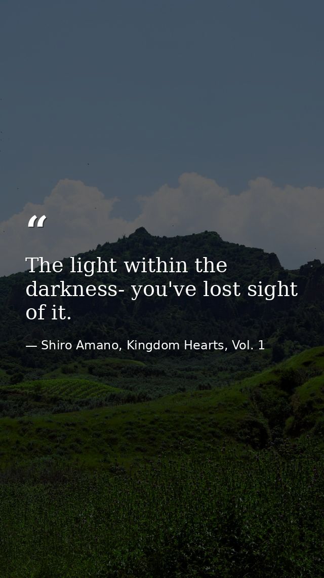 The light within the darkness- you've lost sight of it. — Shiro Amano, Kingdom Hearts, Vol. 1