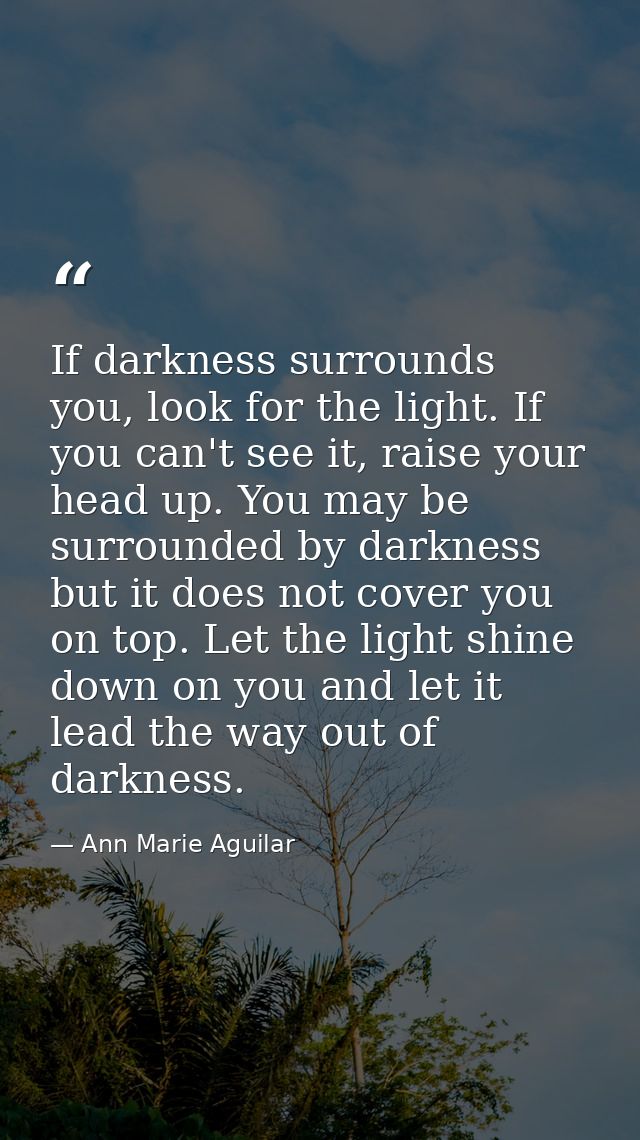If darkness surrounds you, look for the light. If you can't see it, raise your head up. You may be surrounded by darknes — Ann Marie Aguilar
