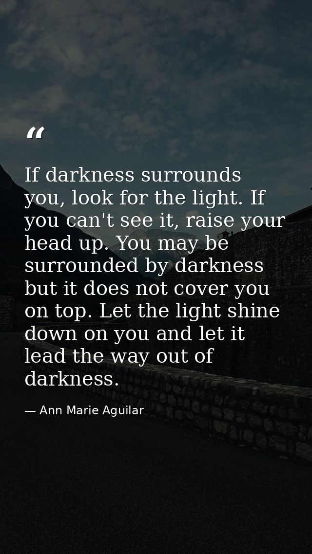 If darkness surrounds you, look for the light. If you can't see it, raise your head up. You may be surrounded by darknes — Ann Marie Aguilar