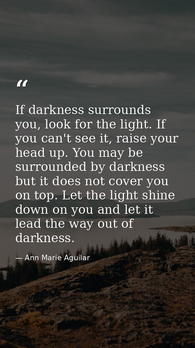 If darkness surrounds you, look for the light. If you can't see it, raise your head up. You may be surrounded by darknes — Ann Marie Aguilar