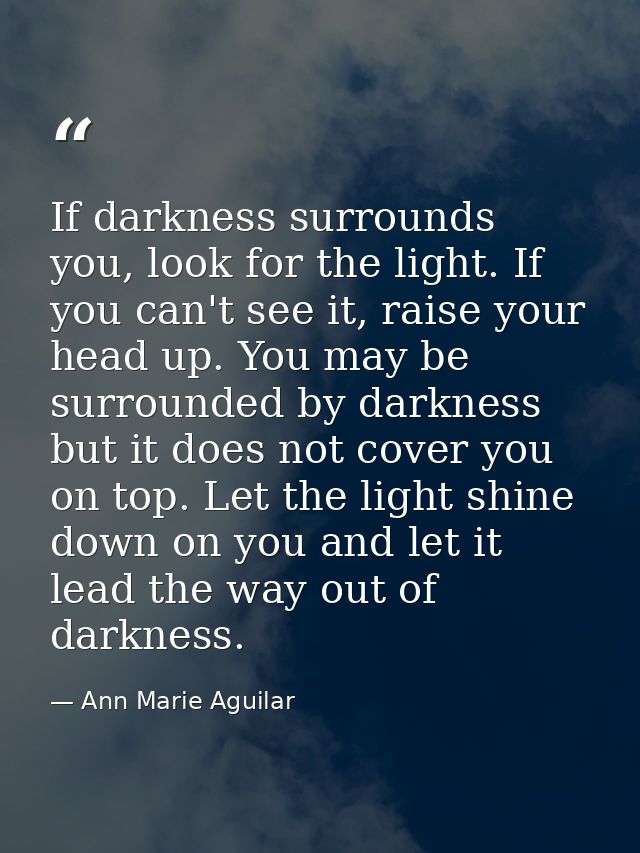 If darkness surrounds you, look for the light. If you can't see it, raise your head up. You may be surrounded by darknes — Ann Marie Aguilar
