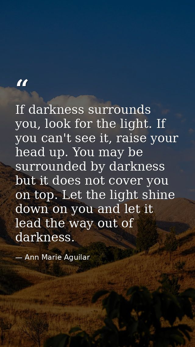 If darkness surrounds you, look for the light. If you can't see it, raise your head up. You may be surrounded by darknes — Ann Marie Aguilar