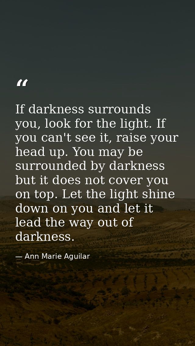 If darkness surrounds you, look for the light. If you can't see it, raise your head up. You may be surrounded by darknes — Ann Marie Aguilar