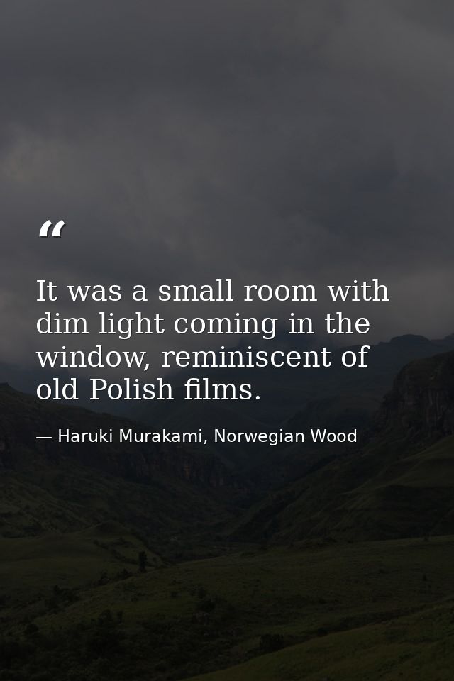 It was a small room with dim light coming in the window, reminiscent of old Polish films. — Haruki Murakami, Norwegian Wood