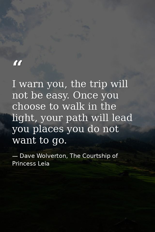 I warn you, the trip will not be easy. Once you choose to walk in the light, your path will lead you places you do not w — Dave Wolverton, The Courtship of Princess Leia