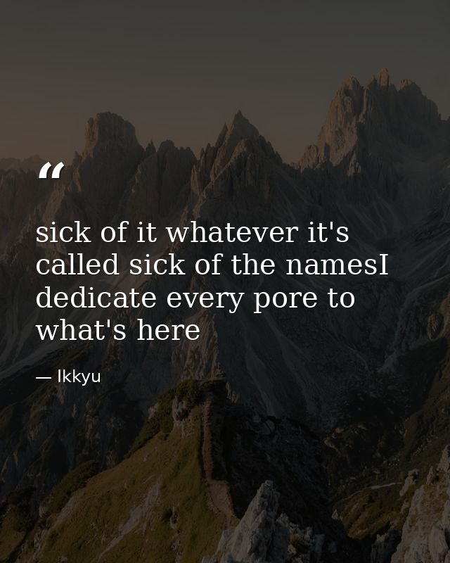 sick of it whatever it's called sick of the namesI dedicate every pore to what's here — Ikkyu