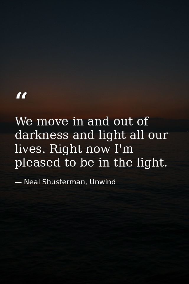 We move in and out of darkness and light all our lives. Right now I'm pleased to be in the light. — Neal Shusterman, Unwind