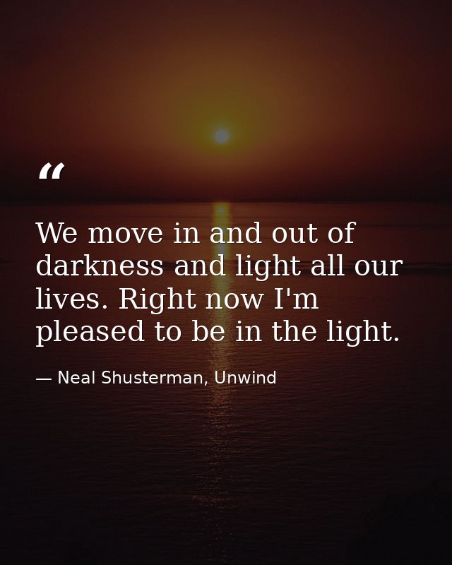 We move in and out of darkness and light all our lives. Right now I'm pleased to be in the light. — Neal Shusterman, Unwind