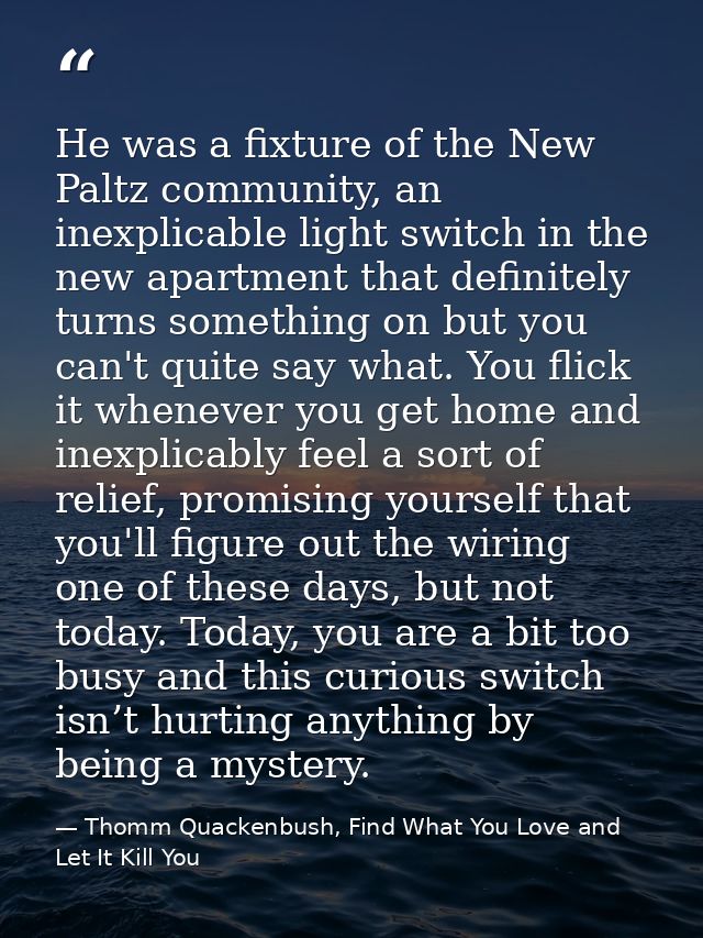 He was a fixture of the New Paltz community, an inexplicable light switch in the new apartment that definitely turns som — Thomm Quackenbush, Find What You Love and Let It Kill You