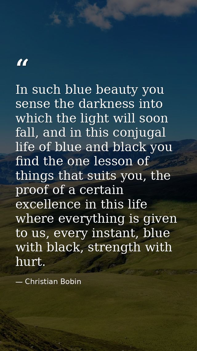In such blue beauty you sense the darkness into which the light will soon fall, and in this conjugal life of blue and bl — Christian Bobin