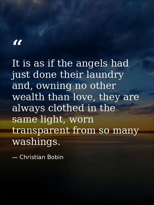 It is as if the angels had just done their laundry and, owning no other wealth than love, they are always clothed in the — Christian Bobin