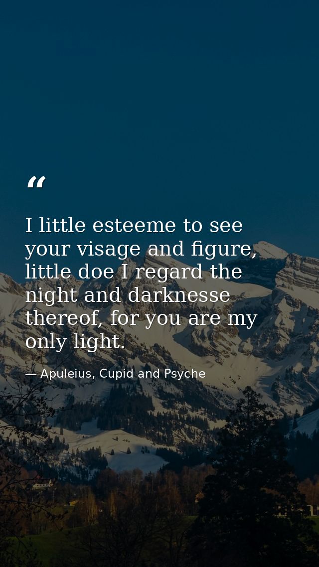 I little esteeme to see your visage and figure, little doe I regard the night and darknesse thereof, for you are my only — Apuleius, Cupid and Psyche