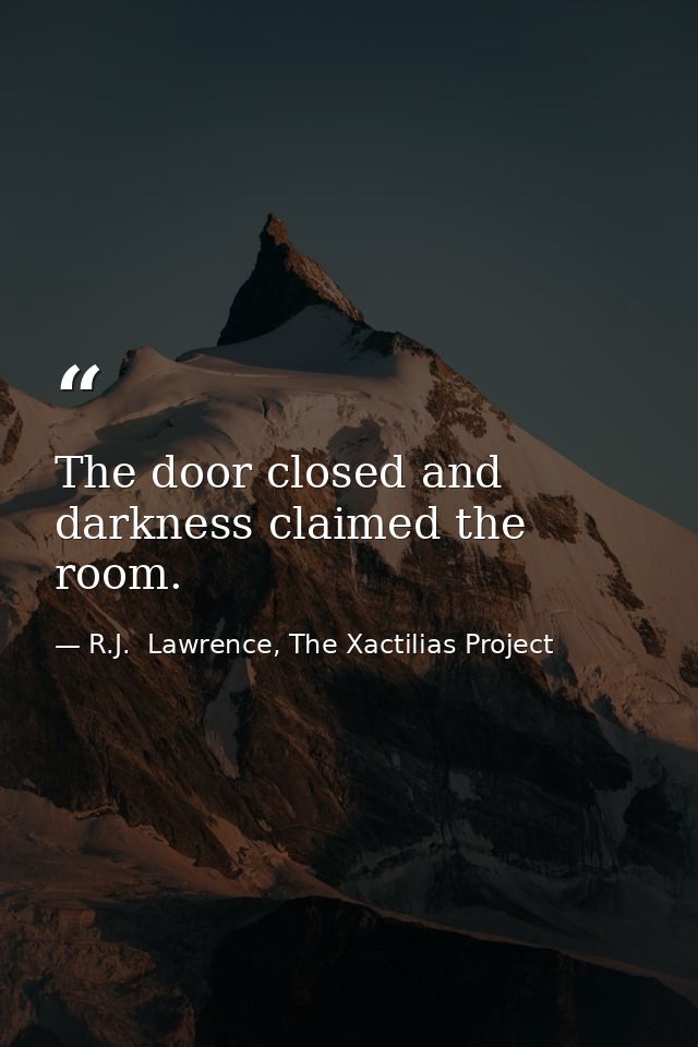 The door closed and darkness claimed the room. — R.J.  Lawrence, The Xactilias Project