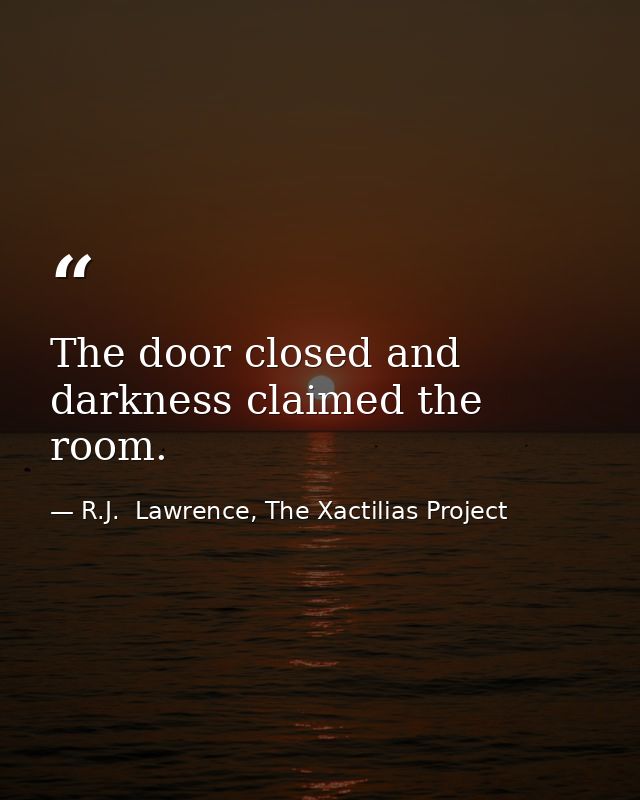 The door closed and darkness claimed the room. — R.J.  Lawrence, The Xactilias Project