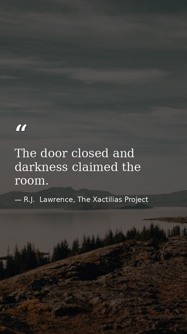 The door closed and darkness claimed the room. — R.J.  Lawrence, The Xactilias Project