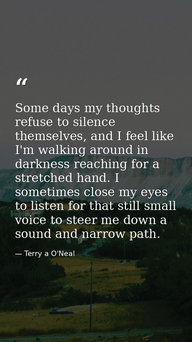 Some days my thoughts refuse to silence themselves, and I feel like I'm walking around in darkness reaching for a stretc — Terry a O'Neal