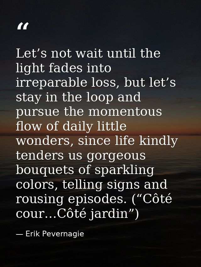 Let’s not wait until the light fades into irreparable loss, but let’s stay in the loop and pursue the momentous flow of  — Erik Pevernagie