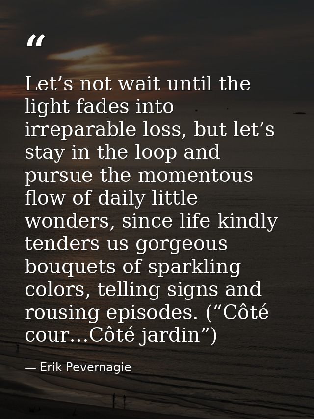 Let’s not wait until the light fades into irreparable loss, but let’s stay in the loop and pursue the momentous flow of  — Erik Pevernagie