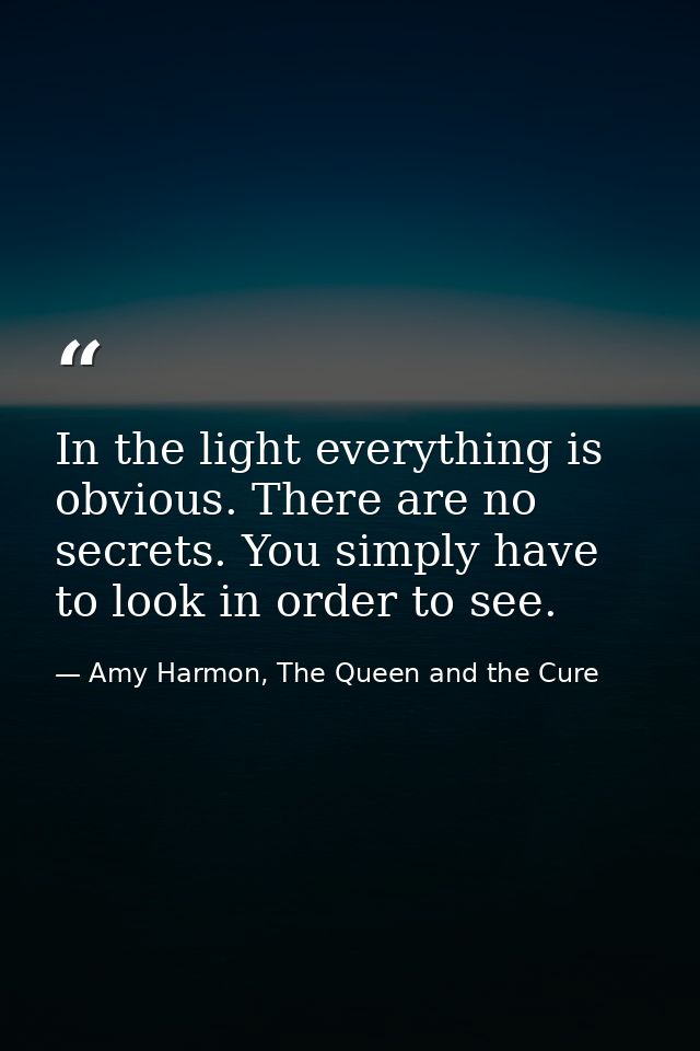In the light everything is obvious. There are no secrets. You simply have to look in order to see. — Amy Harmon, The Queen and the Cure